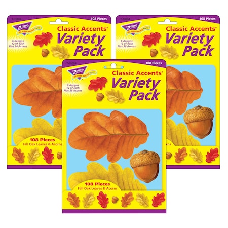Trend Enterprises Fall Oak Leaves + Acorns Classic Accents Variety Pk, 108 Pieces, PK3 T10654
